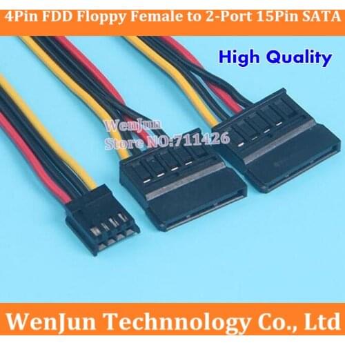 NEW Floppy 4Pin FDD Female to 2-Port 15Pin SATA Female Adapter Hard Drive Y Splitter Power Cable Cord 18AWG