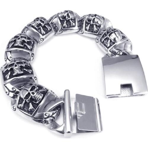 New hip hop punk wind bracelet men titanium steel bracelet rough section skull head ornaments