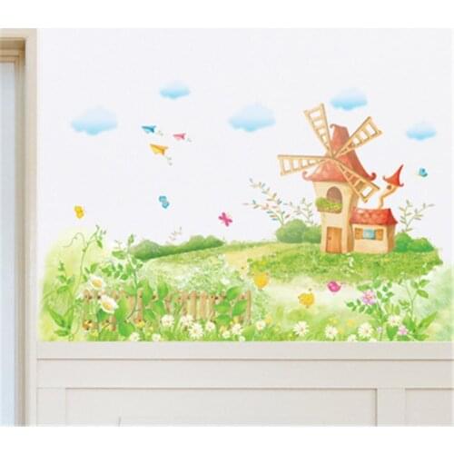 Pastoral Dream Windmill Decorative Wall Sticker Environmentally-friendly Wallpaper Kids Room Porch Background Decoration