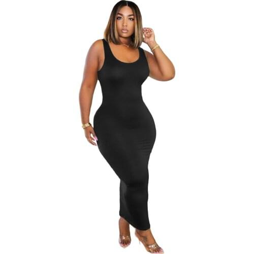 Vintage Solid Color Dresses for Women Scoop Neck Sleeveless Tank Dresses High Waist Push Up Pencil Vestido Slim Fit Maxi Dresses