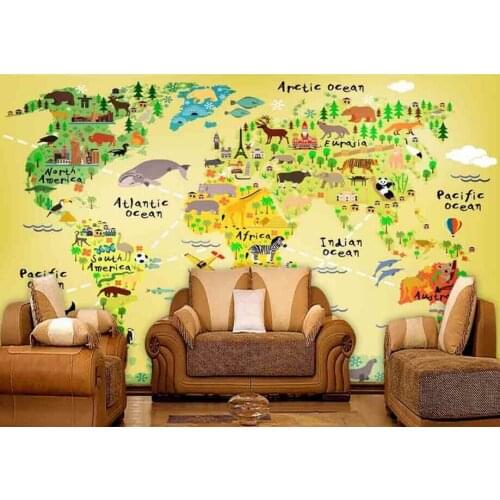 Custom papel de parede infantil,National iconic animals and map,cartoon for childrens room park living room wall vinyl paper