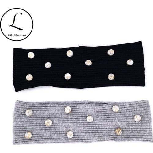 Korean Women Pearl Turband Hairband 2019 New Autumn Cotton Ribbed Headband Head Wrap Hair Accessories for Girls Christmas Gifts