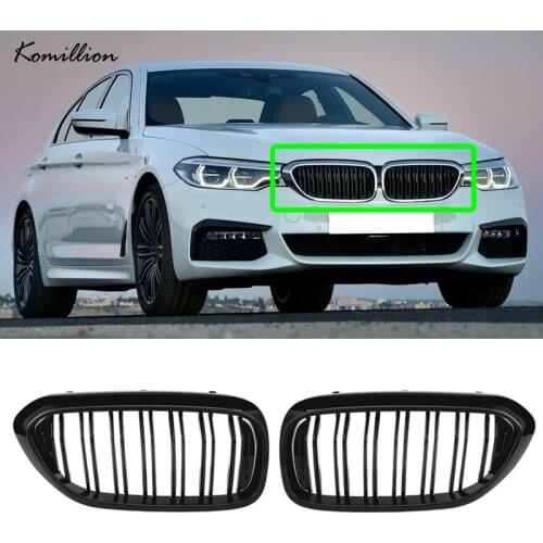 Car Double Slats Front Kidney Hood Center Grilles for BMW 5-series G30 Sedan G31 Touring 2017 2018 Auto Glossy Black Styling