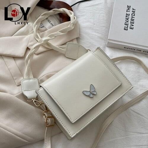 LHXCY Vintage Butterfly Appliques Pu Leather Messenger Bag New Hasp Clamshell Shoulder Bag High Quality Luxury Designer Handbag