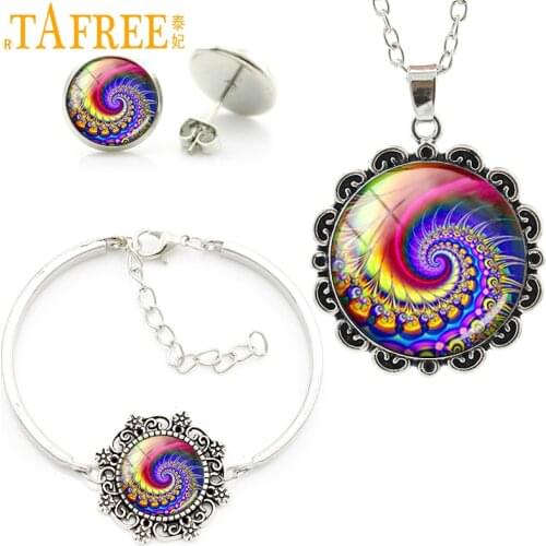 TAFREE Novelty colorful Spiral Art mandala women wedding bridal jewelry sets rainbow ladies necklace earrings bracelet set HT028