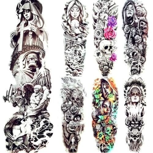 Sad Christ Nun Girl Sister Temporary Tattoo Angel Black Wing Tattoo Stickers Women Body Art Drawing Full Arm Men Tatoo Legs