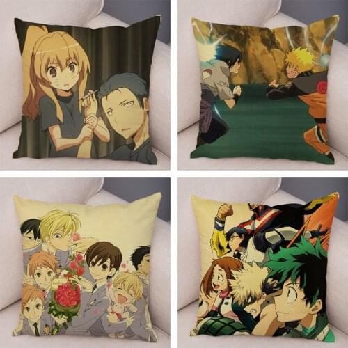 Vintage Cartoon Painting Print Cushion Cover Decor Japan Anime Pillowcase Polyester Pillow Case for Sofa Home Car 45x45cm