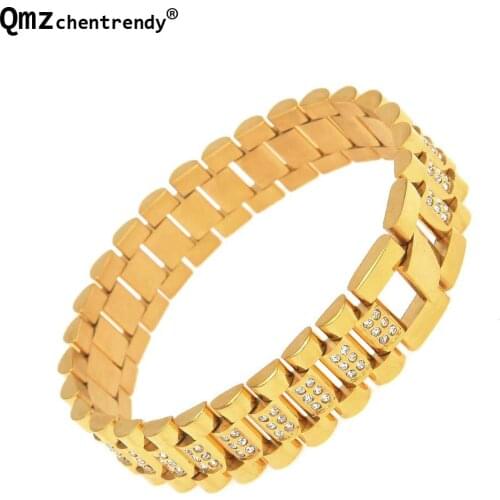 Hip hop High Quality 316L Stainless Steel Watchband Design CZ Bracelet Men Luxury Fashion Bling Austrian Rhinestone Bangle