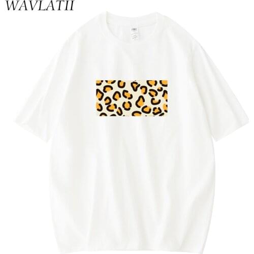 WAVLATII New Women Leopard Print Tshirts for Summer Female Black Casual Streetwear Tees Lady Fashion Cotton Tops WT2114