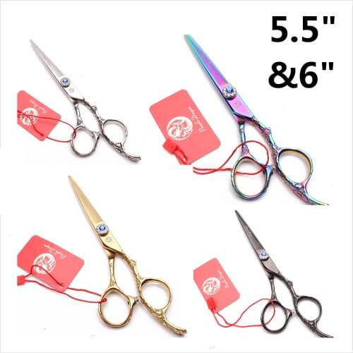 Y9212 5.5“ 6” Flower Scissors Professional Hairdressing Scissors Barber Cutting Thinning Scissors Hairdresser Carved Handle