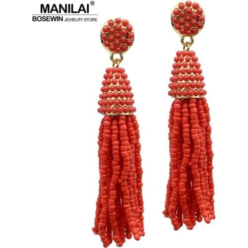 MANILAI Bohemian Handmade Beaded Long Earrings For Women Statement Jewelry Resin Beads Tassel Earrings Brincos pendientes