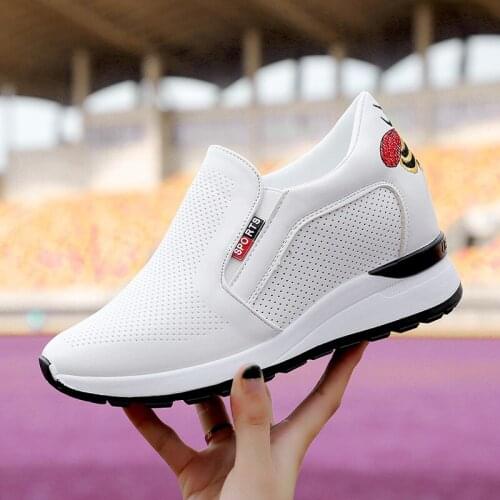 QWEDF Women Vulcanized Shoes Casual Wedge Platform Elastic Band Spring Autumn Increasing Shoes Ladies Sneakers Female X8-31