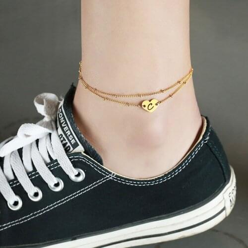 Heart Love Initial Anklet for Women Gold Color Elegant Layered Stainless Steel Tiny A-Z Letter Charm Anklet Jewelry LDA46A