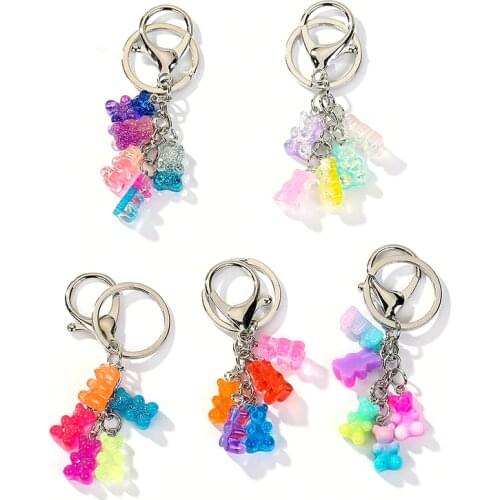 1PC Women Keychain Gummy Bear Handbag Keyring Flatback Resin Pendant Charms Colorful