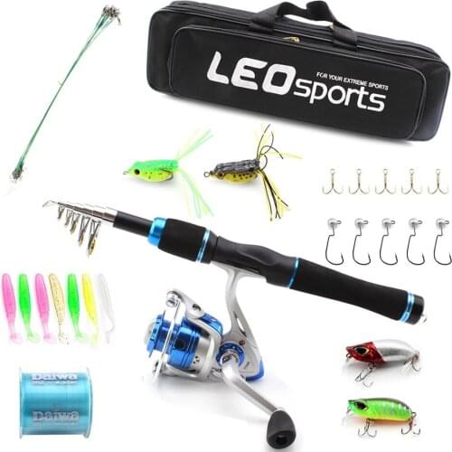 1.65M Spinning Casting Rod and Spinning Reels Travel bag Fishing Tackle set Baits Fishing line hook combination