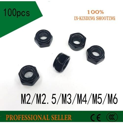100Pcs DIN985 M2 M2.5 M3 M4 M5 M6 Plate with nickel Black Carbon Steel Nylon Self-locking Hex Nuts Locknut Slip Lock Nut