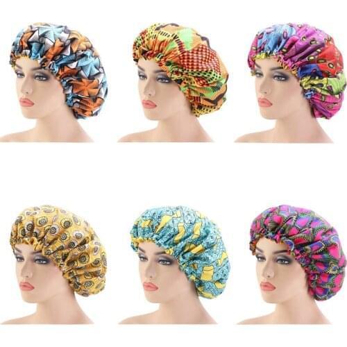 12pcs/lot Extra Large Sleep Cap African Print fabric Ankara hair bonnet Satin Lined sleep cap Night Sleep Hat Ladies Turban