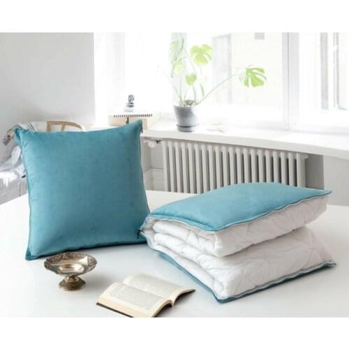 2-in-1 Turquois Microfiber Fabric MultiPurpose Quilt Cushion Blanket Office Nap Car Folding Blanket Home Decoration Easy Storage