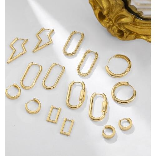 2021 Fashion Geometric Ovil Twist Lightning Circle Hoop Earrings for Women Minimalist Statement Gold Huggie Earrings Jewelry