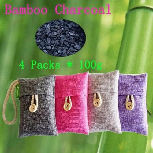4Packs*100g Bamboo Charcoal Bag Smelly Removing Activated Carbon Closets Shoe Deodorant Absorb formaldehyde