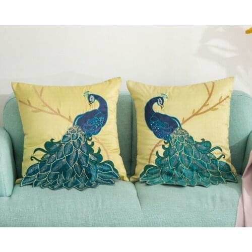 45x45cm traditional embroidered peacock cushion cover pillow case decorative glitter pillow cover lumbar pilllow case
