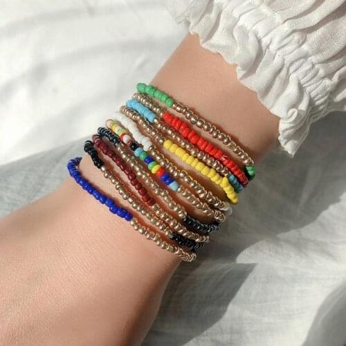 5Pcs/Set Fashion Bohemian Style Beaded Bracelet Elastic Ethnic Style Multilayer Bracelet Charm Bracelet Jewelry Accessories