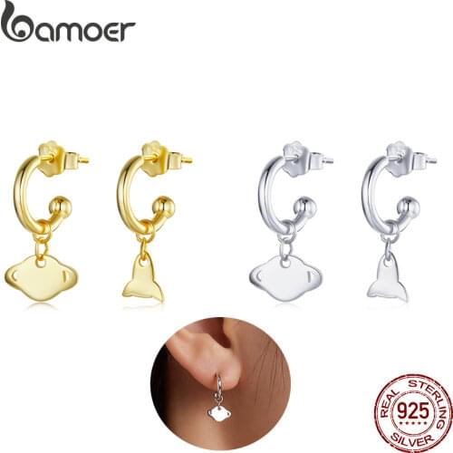 BAMOER 925 Sterling Silver Creative Stud Earrings Asymmetry Triangle Gold Earrings for Women Spanish Fashion Jewelry SCE1188-A