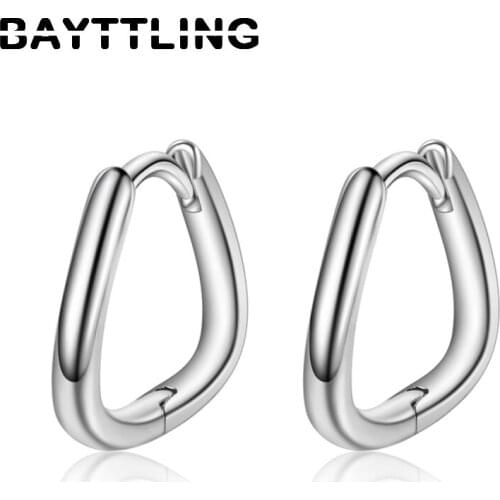 BAYTTLING 925 Sterling Silver 14MM Simple Triangle Hoop Earrings For Women Fashion Wedding Jewelry Birthday Gift