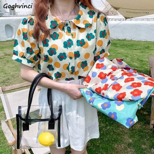 Oversize S-3XL Floral Colorful Shirts Women Peter Pan Collar Girls Vintage Casual Stylish Single Breasted Clothes Female Loose