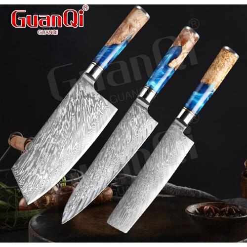Damascus Laser Pattern Kitchen Knife Chinese Chef Knife Stainless Steel Butcher Knife Meat Chopping Cleaver Slicing Knife Cook