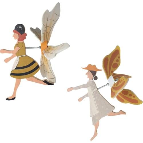 Wooden Garden Wind Spinner Women Girls Ornament Cute Garden Lawn Decoration
