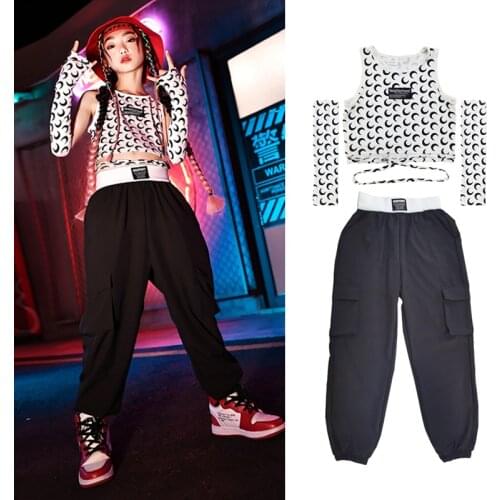 Kids Streetwear Vest Sweatpants Set Street Dance Practice Clothes Jazz Hiphop Performance Stage Costume Dancewear Suit VDB3627