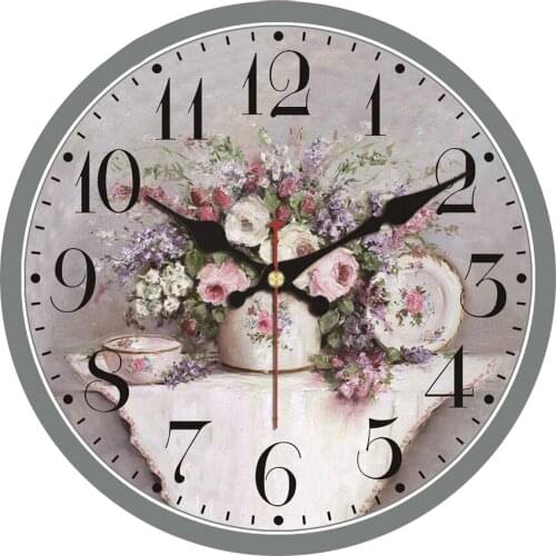 Design Rustic Country Flower Wall Clock Vintage Home Decor Beauty Colorful Stripe for Home Peach Blossom Flowers Wall Clock