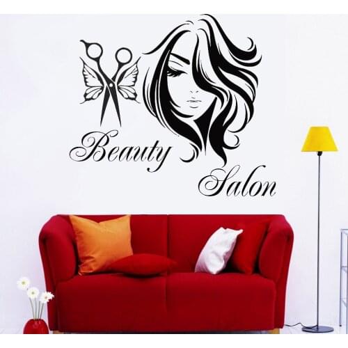 Beautiful Hairstyle Wall Stickers Beauty Salon Home Decor Cute Butterflies Decoration Girls Hair Shop Vinyl Wall Decals Z192