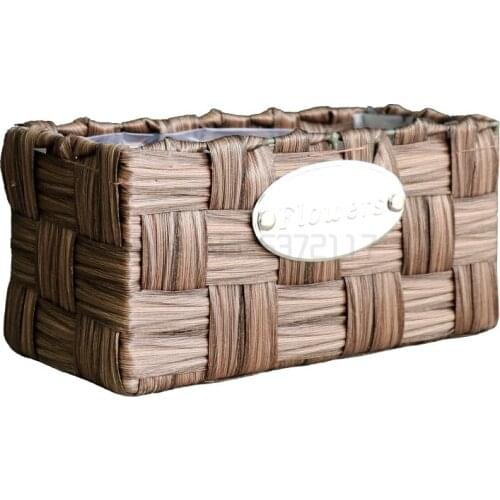 Creative woven flower basket waterproof flower pot rattan hand woven basket rectangular plastic rattan flower balcony garden