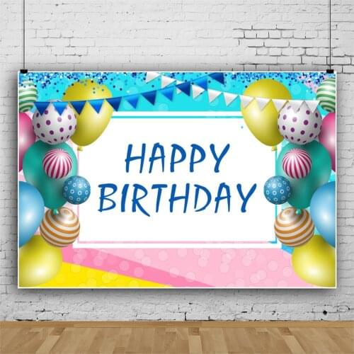 Laeacco Kids Birthday Party Decor Personalized Poster Baby Portrait Backdrops Colorful Balloon Flags Pattern Photo Background