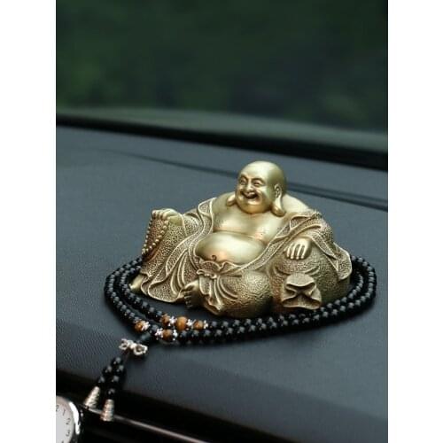 Small Ornaments Pure Copper Maitreya High-End Car Center Console Decoration Car Interior Decoration Car Smiling Buddha Safe