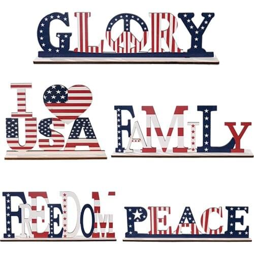 American Independence Day Wood Board Ornament Carved Letters Peace Freedom Glory I Love USA Family Blessing Wood Board Ornament