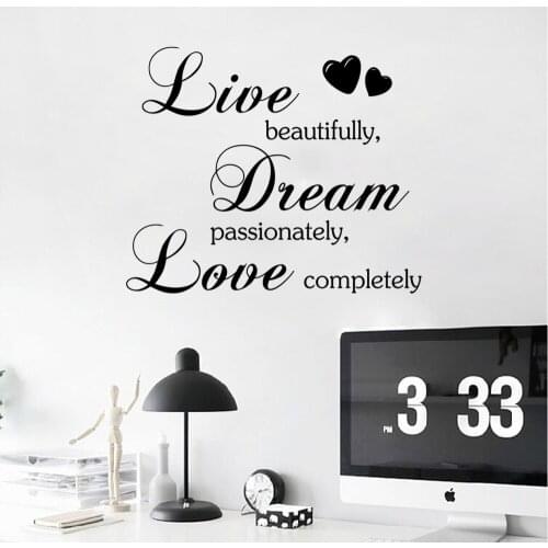 Love Quote Wall Stickers Bedroom Decoration Live Beautiful Dream Passionately Love Compeletly Wall Sticker