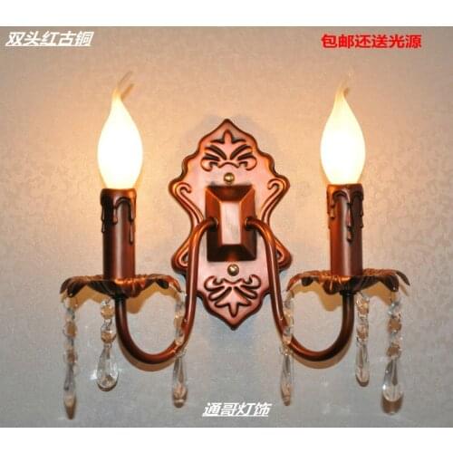 Wall lamp fashion lamps lighting vintage iron bed-lighting american style mirror light bronze color crystal wall lamp