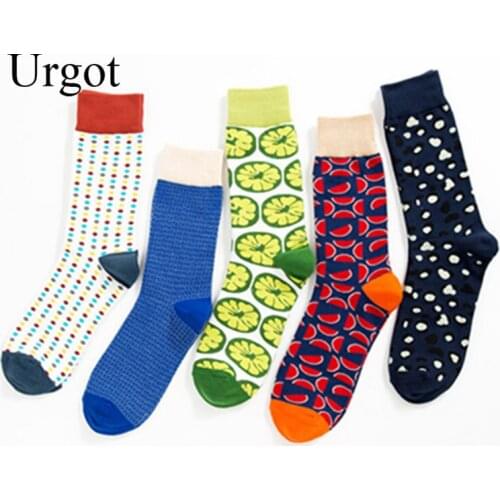 Urgot 5 Pairs Mens Socks Colorful Happy Tide Socks Wholesale Long Tube Casual Men Big Large Size 44,45,46 Sox Calcetines Hombre