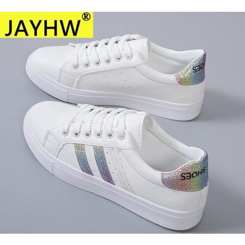 JAYHW New WomenS Luxury Casual Shoes Letter-Printed Lace-Up Thick Soles Small White Vulcanize Shoes Designer Woman Flat Shoes