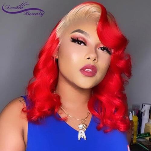 Ombre Blonde Red Color Lace Frontal Human Hair Wigs Wave Wigs For Women Brazilian Remy Wigs Dream Beauty