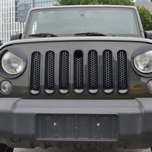 Front Mesh Grille Inserts Grill for Jeep Wrangler JK Rubicon Sahara 07-17 Car Front Radiator Air Intake Vent Trim