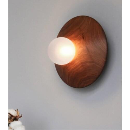 Postmodern Black Walnut Round Wall Lamps Luxury Living Room Background Lighting Aisle Entrance Retro Bedroom Bedside Wall Lights