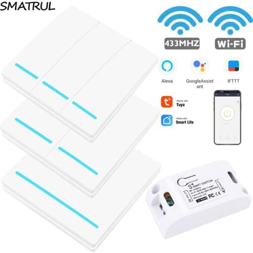 SMATRUL Tuya Smart Life APP push WiFi Switch Light AC 110V 220V RF 433Mhz Wall DIY Relay Timer Module Google Home Amazon Alexa