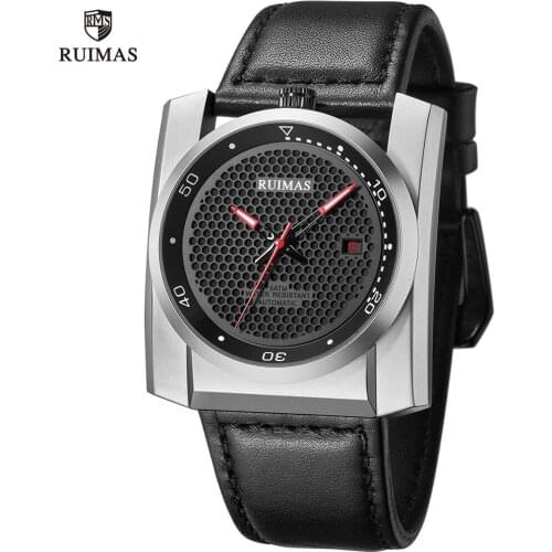 RUIMAS Mens Mechanical Watches Leather Band Square Dial Automatic Watch Man Luxury Top Brand Wristwatch Relogios Masculino 6775