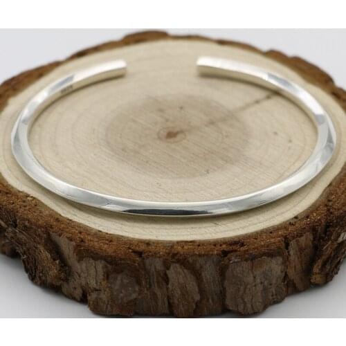 S925 Sterling Silver Retro Thai Silver Smooth Open Ended Bangle Japanese And Korean Fashion Minimalist Bohemian Style Jewelry