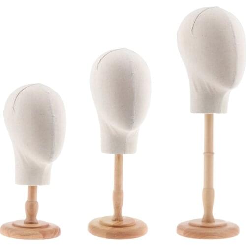 Detachable Canvas Cover Mannequin Head for Wig Hat Headband Display w/ Stand