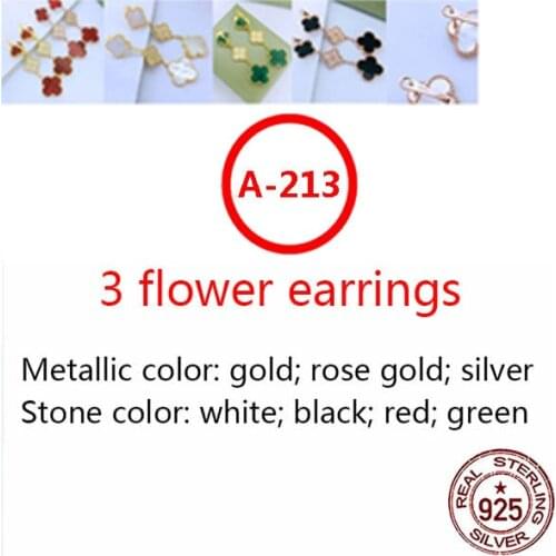 A213 S925 sterling silver earrings simple fashion style hypoallergenic three flower four leaf clover diamond shape gift